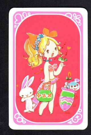 Vintage Kako Swap/playing Card - Cute Girl With Bird