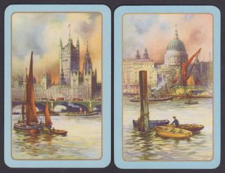 2 Single Vintage Swap/playing Cards River Thames,  Boats London Landmarks