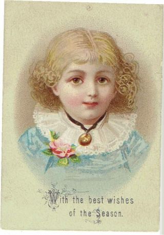 Victorian Christmas Greetings Card Cute Little Girl Head & Shoulders