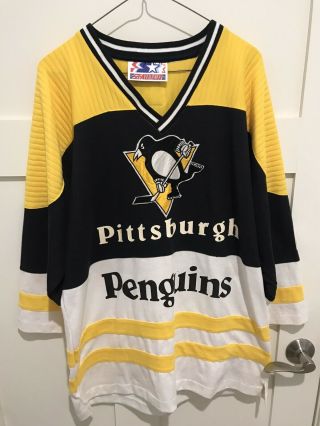 Euc Vtg 90s Starter Pittsburgh Penguins Poly Cotton Nhl Hockey Jersey Shirt L