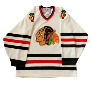 Vintage Chicago Blackhawks Nhl Hockey Jersey By Ccm Rare 90s White M