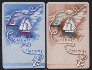 2 Single Vintage Swap/playing Cards Sail Boat Light House Anchor 
