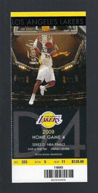 2009 Nba Los Angeles Lakers Finals Full Ticket - Kobe Bryant Pictured On Ticket