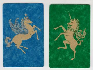 B1 Vintage Swap Cards Gold Overlay Of Pegasus Flying Horse And Unicorn C1980s