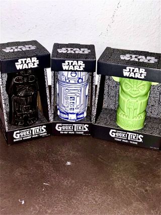 Star Wars Geeki Tiki Mugs Set Of 3 (darth Vader,  Yoda And R2d2)