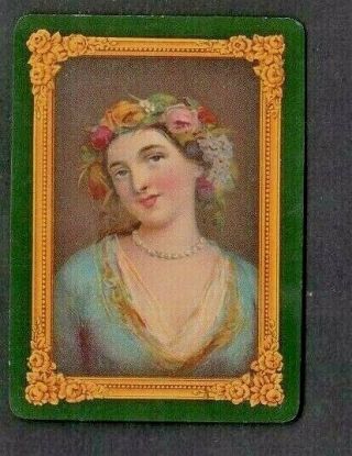 1 Wide Playing Swap Card 1890s English Lady With Flowers In Her Hair