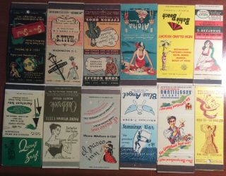 12 Different Front Strike Girlie Matchcovers Or All With Women On Them