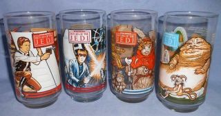 Complete Set Of 4 Vintage 1983 Star Wars Return Of The Jedi Glasses Burger King