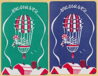 2 Single Vintage Swap/playing Cards Girl In Balloon Telescope Id 