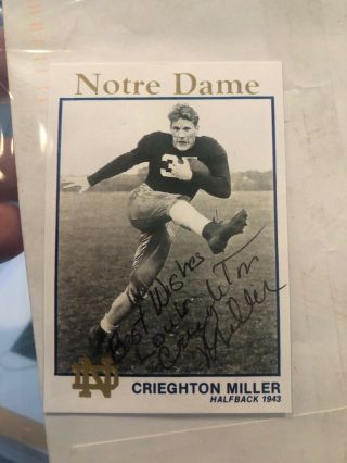 The Notre Dame Football Crieghton Miller Very Rare Signed Card Guarantee 5