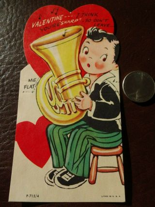 Vtg Valentine Card Tuba I Think You 