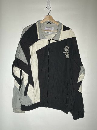 Vintage Starter Chicago White Sox Windbreaker Nylon Jacket Mlb Black | Size Xl