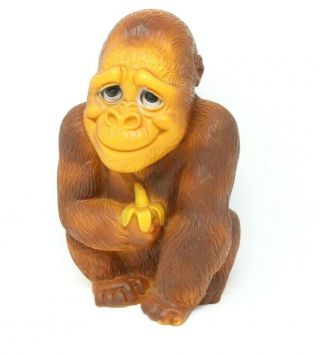 Gorilla Ape Monkey W/banana Vinyl Coin Bank 1971 York Figure Plastic