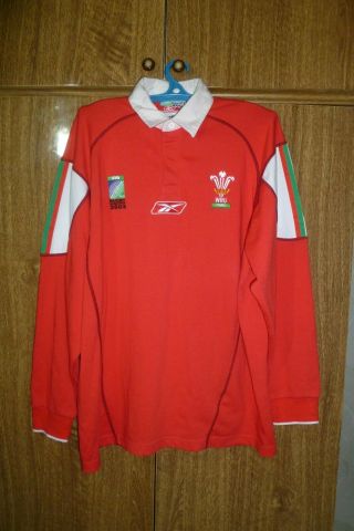 Wales Team Reebok Rugby Longsleeve Shirt Wc 2003 World Cup Jersey Red Men Size L