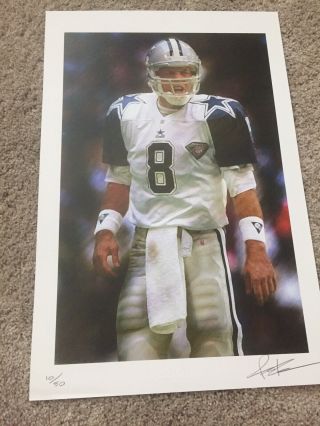 Troy Aikman Dallas Cowboys Art Lithograph Only 50 Print Signed Poster Photo