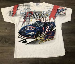 Rusty Wallace Nascar Rocking In The Usa Singed All Over Print T Shirt Sz Mens Xl