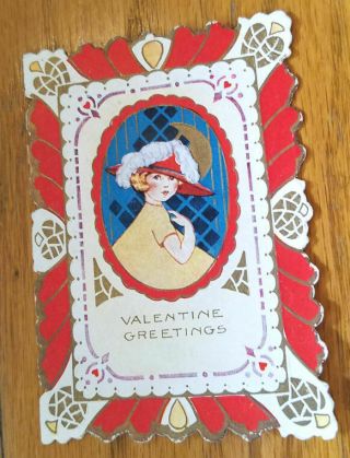 Small Die - Cut Folded Whitney Valentine Card With Little Girl Wearing Big Hat