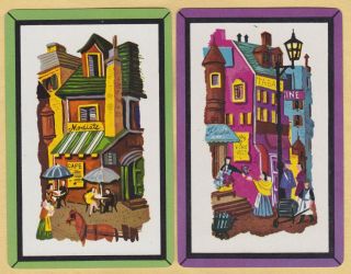 2 Single Vintage Swap/playing Cards Street Scene Cafe Horse 