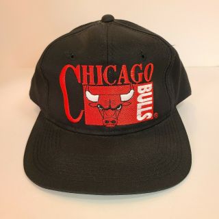 Vintage 90s Chicago Bulls Snapback Hat Cap Black Chalkline Nba Drew Pearson
