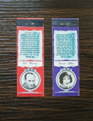 Vintage Diamond Match Co Cbs Radio Matchbook Covers Gracie Allen,  Ted Husing