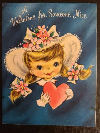 Vtg Hallmark Valentine Greeting Card Glitter Sweet Girl Lady Someone 1950s