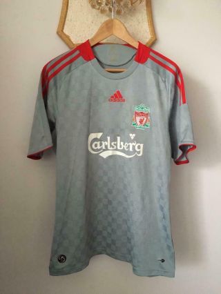 Fc Liverpool 2008 2009 Away Gray Football Soccer Shirt Jersey Adidas Adult (m)