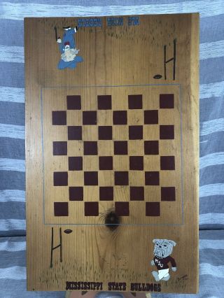 Vintage Ole Miss Rebels Mississippi State Bulldogs Checkerboard 1988 Mascot Wood