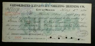 Bill Of Exchange 1894 Consolidated Kansas City Smelting & Refining Co.  Tax Stamp
