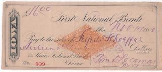 1882 Check,  First National Bank,  Albia,  I0wa