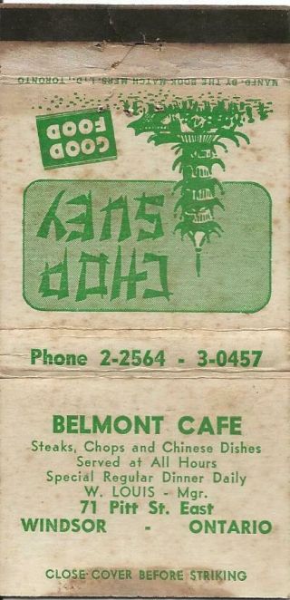 Belmont Cafe - Windsor,  Ontario,  Canada Early Match Cover