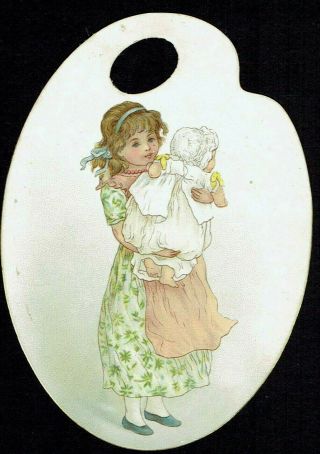 J M Dealy Artist Shaped Victorian Christmas Greetings Card Girl With Baby