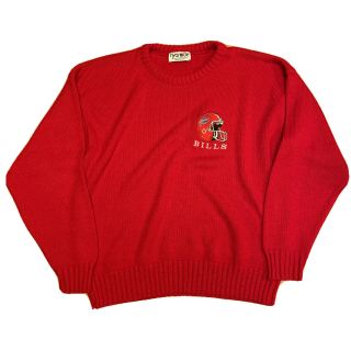 Vtg 80s Hygrade Buffalo Bills Knit Crewneck Sweater Red L Pullover Usa Football