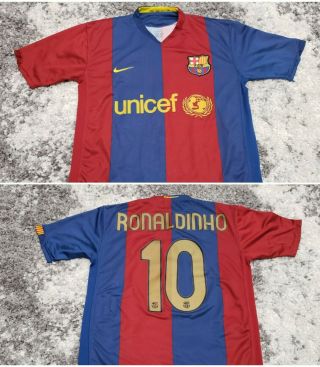 Youth Nike Fcb Fc Barcelona Sz L Ronaldinho 10 Football Soccer Jersey