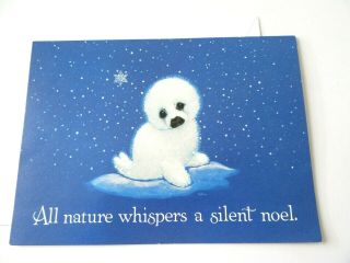 Vintage Christmas Card Morehead White Seal Pup Snowflakes Current Inc