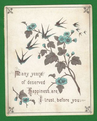 Victorian Year Card Birds [swifts] And Flowers Religious Verse God Bless You