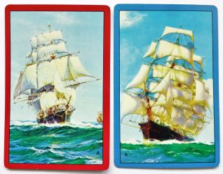 Pair Vintage Swap Cards C1960s.  Sailing Ships.  Hoyle Kent.  Maritime Art.