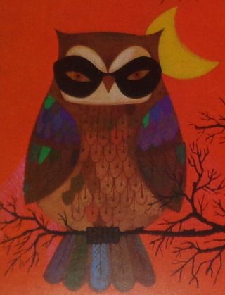 Vintage Greeting Card,  Cute Owl By The Moon,  Halloween Secret Pal,  5 1/2 "