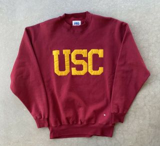 Men’s Vintage 90s Russell Athletic Usc Trojans Patches Sweater Size Xl