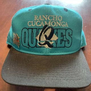 Vintage Rancho Cucamonga Quakes Snapback Hat Cap Minor League Baseball Teal
