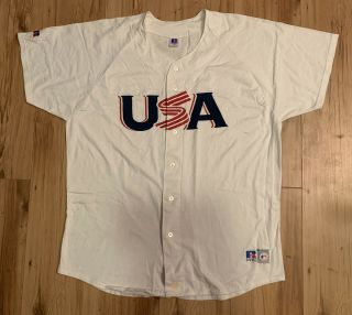 Vintage Russell Athletic Team Usa Baseball Jersey Shirt Mens 2xl White