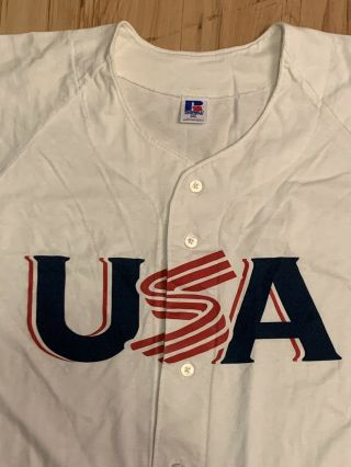 Vintage Russell Athletic Team USA Baseball Jersey Shirt Mens 2XL White 2