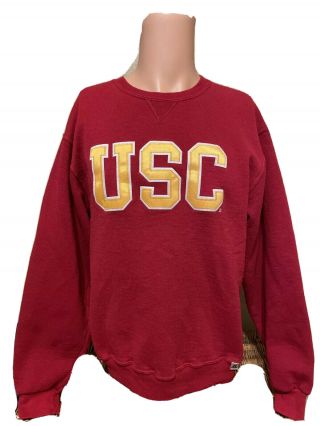 Men’s Vintage Russell Athletic Usc Trojans Patches Sweater Size Medium