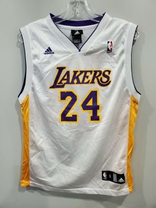Vtg Adidas Nba Los Angeles Lakers Kobe Bryant 24 Basketball Jersey Youth L White