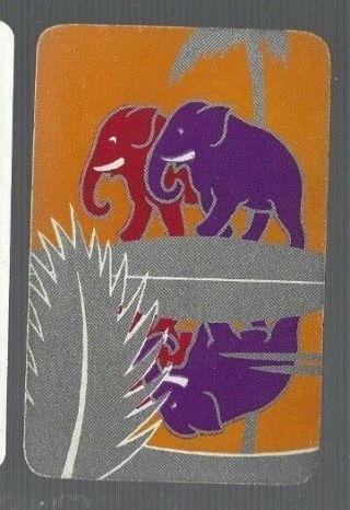 Playing Swap Cards 1 Vint U.  K.  Deco Elephants Silver Detail H/bone W6