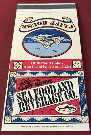 Matchbook Cover Cliff House Sea Food And Beverage Co.  San Francisco