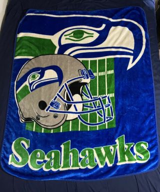 Seattle Seahawks Nfl Vintage Fleece Blanket Retro 80s 90s Logo Rare 60x53