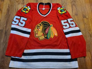 Vintage Chicago Blackhawks Ccm Maska Air - Knit Sewn Hockey Jersey Size Large