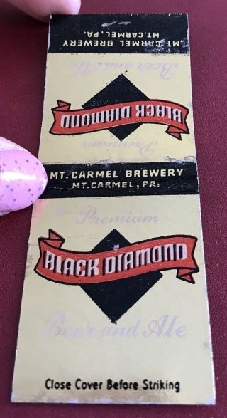 Matchbook Cover Premium Black Diamond Beer And Ale Mt.  Carmel Brewery