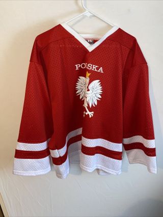Polska Poland Polish Hockey Jersey Red And White Elfis Brand Size Medium