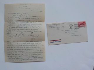 Wwii Letter 1945 Artwork Devil U.  S.  S.  Unimak Sewickley Pennsylvania Ww2